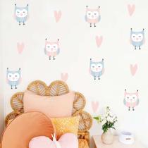 Adesivo de Parede Coruja Cute Baby e Corações Fofos
