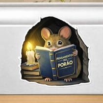 Adesivo de Parede Criativo Ratinho 3D Lendo Divertido Decorativo para Casa Sala Quarto Sticker