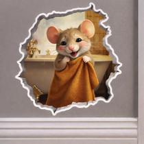 Adesivo de Parede Criativo Ratinho Tímido 3D Banheiro Decorativo para Casa Sala Quarto Sticker