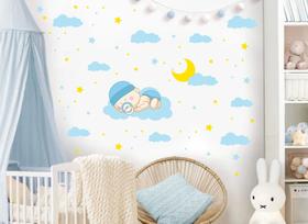 adesivo de parede decoração berço bebê lua nuvem