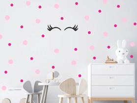 adesivo de parede decoração bolinhas rosa bebê e pink
