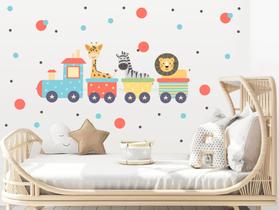 adesivo de parede decoração infantil animais trem comitiva