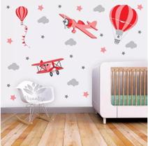 Adesivo De Parede Decoração Infantil Aviões ,balões Vermelho - pinkie