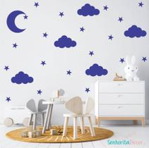 adesivo de parede decoração infantil lua estrelas e nuvens
