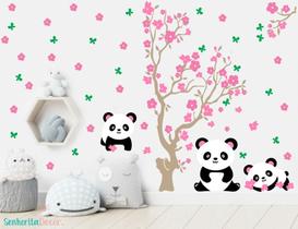 Adesivo De Parede Decoração Infantil Panda Na Arvore Flores