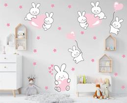 Adesivo De Parede Decoração Meninas Coelhos Balão