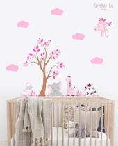 Adesivo De Parede Decoração Meninas Safari Rosa Arvore Anima