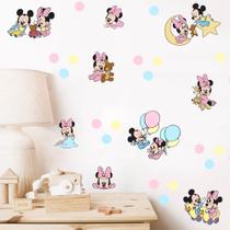 Adesivo de Parede Decoração Miniaturas Minnie Cute Mickey Minimalista Bolinhas Candy