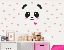 Adesivo De Parede Decoração Panda E Kit Coração Rosa