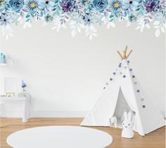 Adesivo de Parede Decorativo Florais Boho tons de Azul 1m
