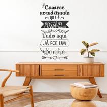 Adesivo De Parede Decorativo Frase Motivacional Comece Acreditando Que é Possível