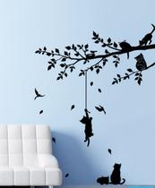 Adesivo De Parede Decorativo Gatos Brincando Na Arvore para Sala Adesivo De Parede Decorativo Gatos Brincando Na Arvore para Sala