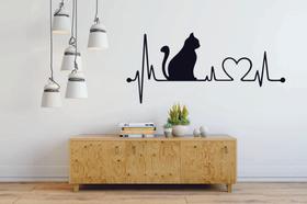 Adesivo de Parede Decorativo Love Batimentos Cardiacos Gato