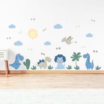 Adesivo de Parede Dinossauro Baby Azul Infantil Cobre 2,8m²