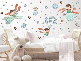 Adesivo de Parede do Mundo Pequeno Príncipe Aviador Cabelo Castanho Decoração Meninos