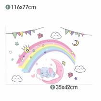 Adesivo de Parede Elefante Arco Iris Dormindo 116x77 Adesivo de Parede Elefante Arco Iris Dormindo 116x77