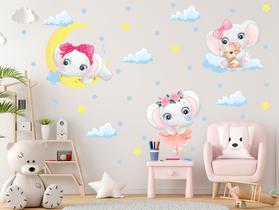 Adesivo de Parede Elefante Bailarina Lua Nuvens Cute Baby