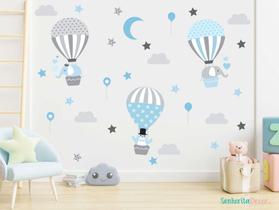 adesivo de parede elefante balão lua nuvens quarto menino - Senhorita Decor adesivo de parede elefante balão lua nuvens quarto menino - Senhorita Decor
