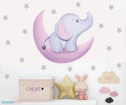 adesivo de parede elefante estrelas lua aquarela