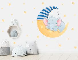 adesivo de parede elefante na lua com estrelas cute baby