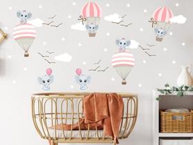 adesivo de parede elefantes cute baby balões bexigas - Senhorita Decor