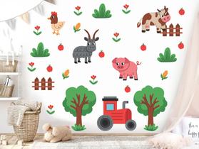 Adesivo De Parede Fazendinha Pomar Animais Celeiro Frutas Cute Baby Decoração