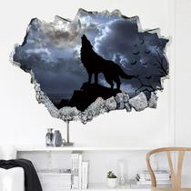 Adesivo de parede Fierce Howling Wolf 3D Moonlight 42x60cm PVC Adesivo de parede Fierce Howling Wolf 3D Moonlight 42x60cm PVC