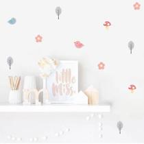 Adesivo De Parede Flor Cogumelos Passaros Miniatura