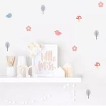 Adesivo De Parede Flor Cogumelos Passaros Miniatura