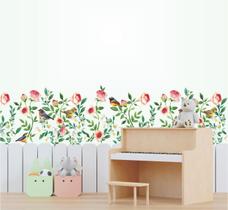Adesivo de Parede Florais e Pássaros Folhagem Boho