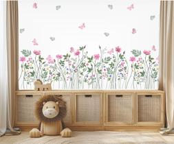 Adesivo de Parede Floral Folhagens Boho e Borboletas Jardim Adesivo de Parede Floral Folhagens Boho e Borboletas Jardim