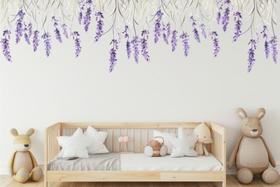 Adesivo de Parede Floral Lavanda Folhagens e Flores