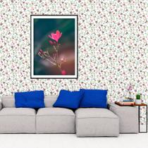 Adesivo de Parede Floral Rosê, Azul, Roxo, Galhos e Folhas Verde com Fundo Creme Claro 310x58cm