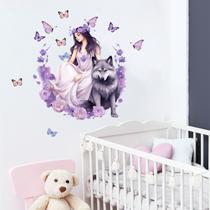 Adesivo de parede Floral Wolf Girl and Butterfly PVC 29x47cm