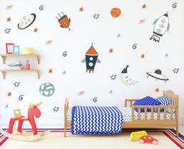 Adesivo de Parede Foguetes Planetas Espaço Galáxia Cute Adesivo de Parede Foguetes Planetas Espaço Galáxia Cute
