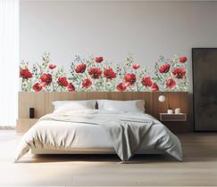 Adesivo de Parede Folhagens e Flores Vermelhas Boho
