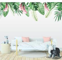 Adesivo de Parede Folhagens Verdes e Flores Boho Jardim