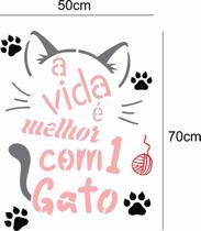 Adesivo De Parede Frase Pet - A Vida É Melhor Com 1 Gato