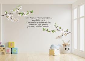Adesivo de Parede Galho de Cerejeira e Oração Santo Anjo