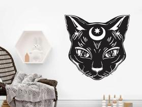 Adesivo de Parede Gato Preto Esoterismo Decoração Lua