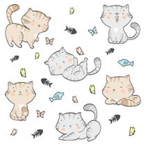Adesivo de Parede Gatos e Borboletas 6 Gatinhos - Quartinhos
