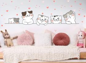adesivo de parede gatos fofos e corações gatinho preto branco decoração
