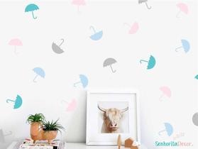 adesivo de parede guarda-chuvas miniaturas quarto infantil