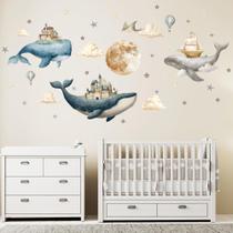Adesivo de parede HJKlove Under The Sea Whales Ocean World Adesivo de parede HJKlove Under The Sea Whales Ocean World