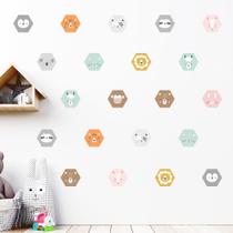 Adesivo de Parede Infantil 36 Animais Hexágono Quarto 715adn Adesivo de Parede Infantil 36 Animais Hexágono Quarto 715adn