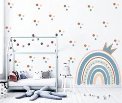 Adesivo de Parede Infantil Arco Íris Boho Coroa e Bolinhas