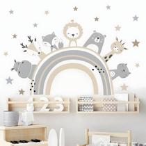 Adesivo de Parede Infantil Arco Íris com Animais Autocolante Destacáveis