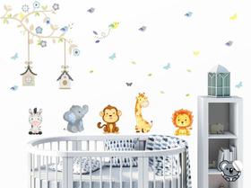 Adesivo de parede infantil árvore safari e pássarinhos