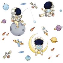 Adesivo De Parede Infantil Astronauta Estrelas Lua Quarto Autocolante Destacável