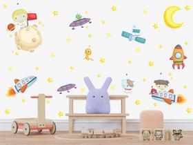 Adesivo de Parede Infantil Astronautas Galaxia e Planetas
